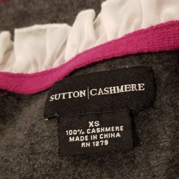 Sutton Cashmere Gray/Fuchsia/White button Cardigan - Picture 6 of 8
